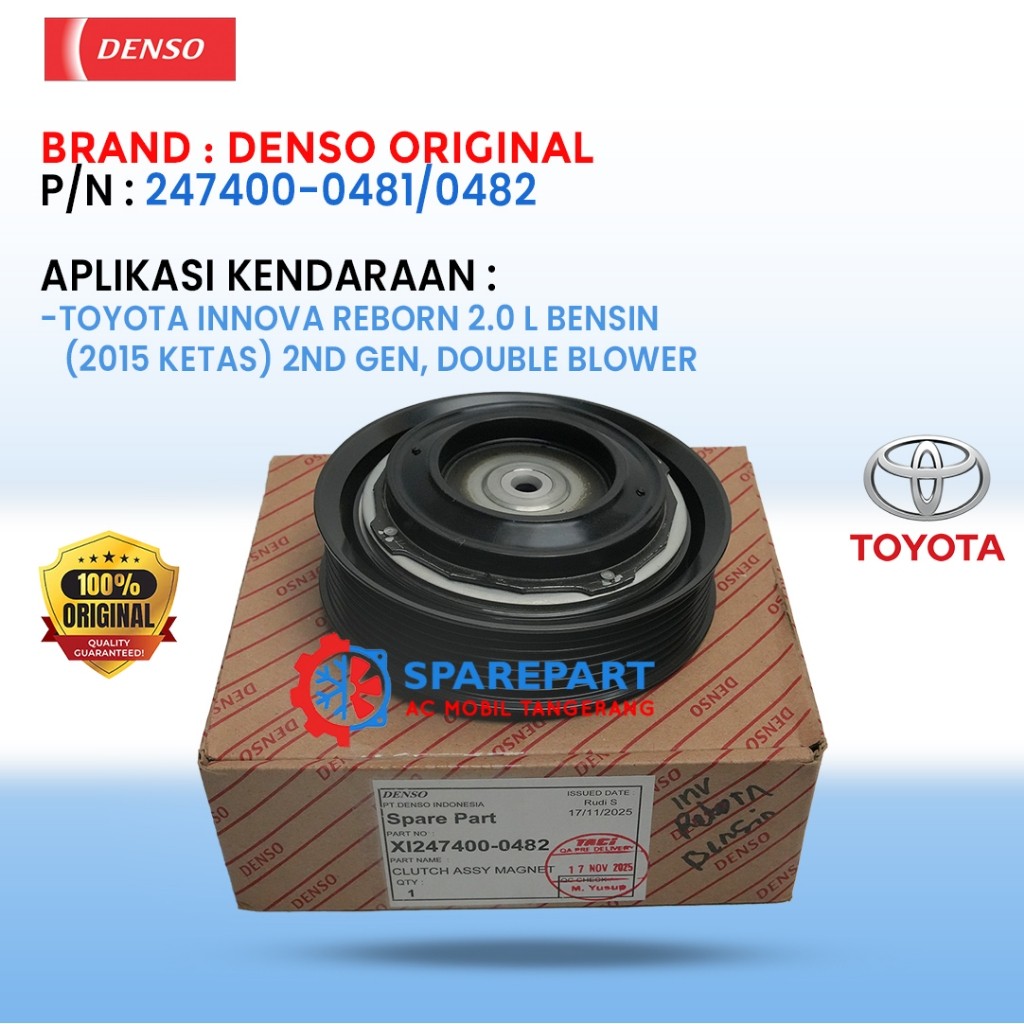 Magnet Clutch Toyota Innova Reborn 2.0 L Bensin (2015 ~) 2nd Gen, Double Blower 247400-0481/0482 – Denso Original