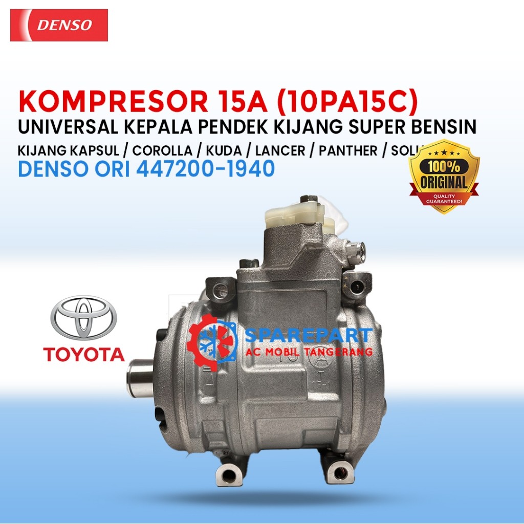 Kompresor 15A (10PA15C) KEPALA PENDEK PROTON GX TOYOTA KIJANG KAPSUL, COROLLA GREAT, SOLUNA, lancer, Panther 447200 1940- Original Denso