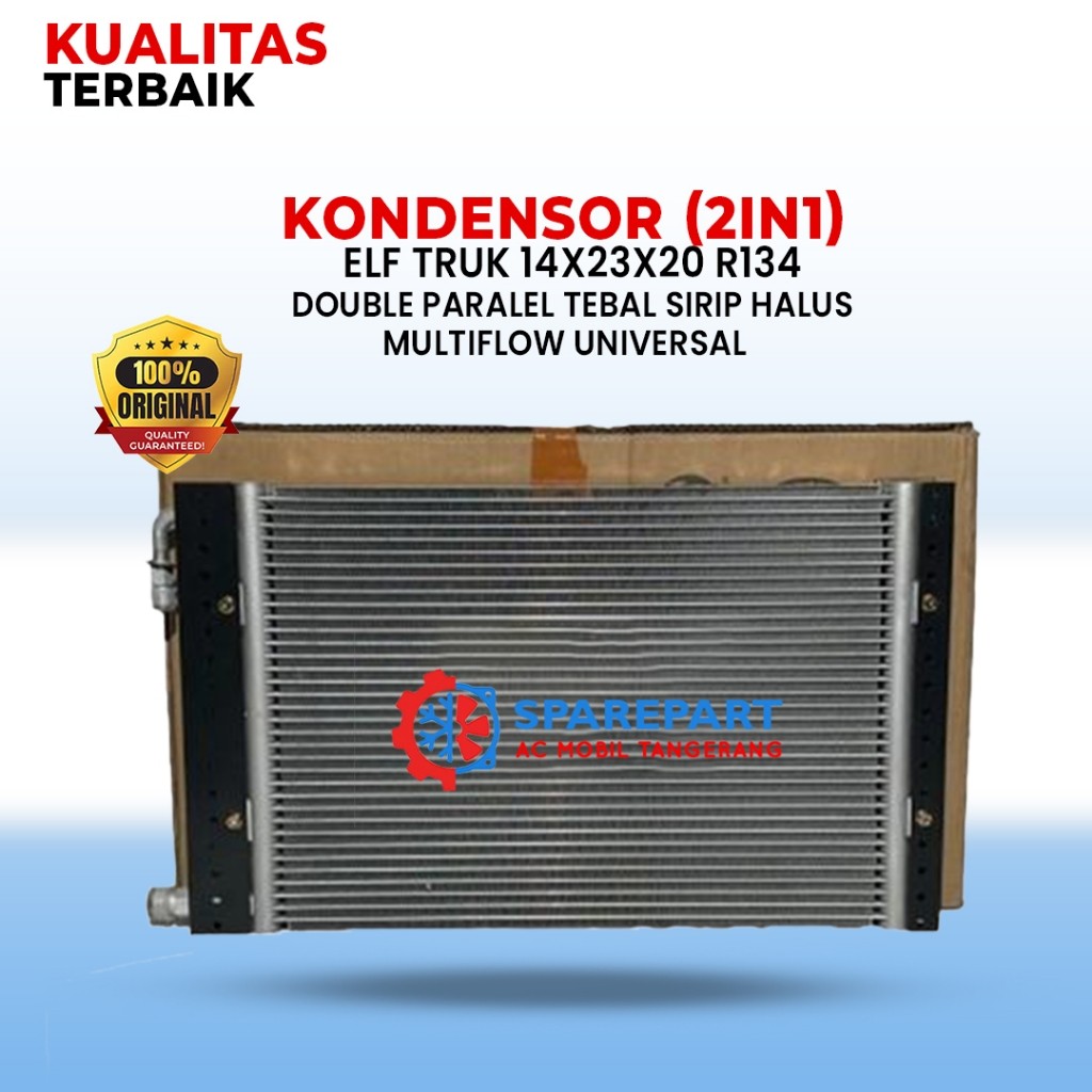 Kondensor AC Mobil Elf Truk 14x23x20 Universal R134 ( 2IN1 ) Double Paralel Tebal Sirip Halus JP120405A