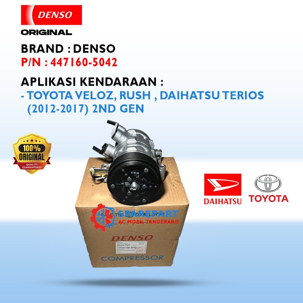 Kompresor AC Mobil Rush Terios + m.clutch (2012-2017 2nd Gen) Original Denso 447160-5042