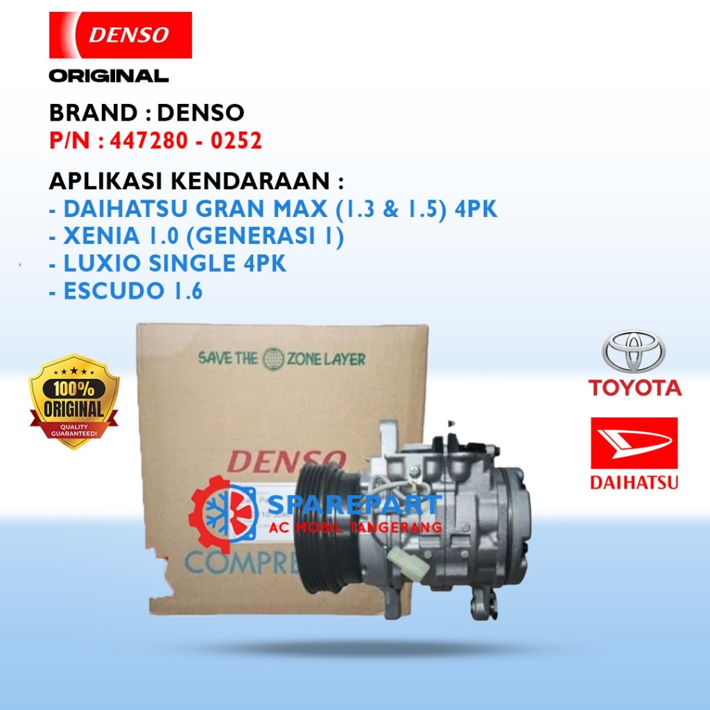 Kompresor AC + Magnet Clutch Gran max Xenia Assy 1.000cc escudo 1.6 luxio Denso Original 447280 – 0252