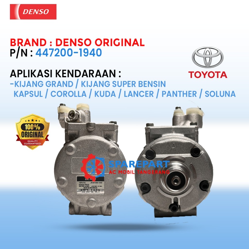 Kompresor 15A (10PA15C) KEPALA PENDEK PROTON GX TOYOTA KIJANG KAPSUL, COROLLA GREAT, SOLUNA, lancer, Panther 447200 1940- Original Denso