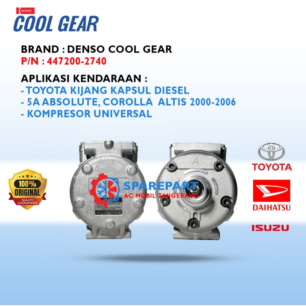 Kompresor AC Mobil Kijang Kapsul Diesel, Corolla Altis 2000-2006 Original Denso Cool Gear 447200-2740