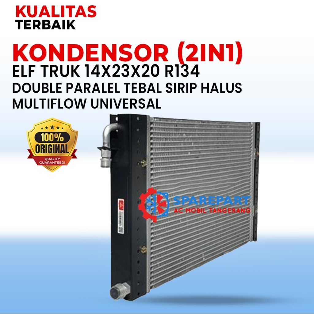 Kondensor AC Mobil Elf Truk 14x23x20 Universal R134 ( 2IN1 ) Double Paralel Tebal Sirip Halus JP120405A