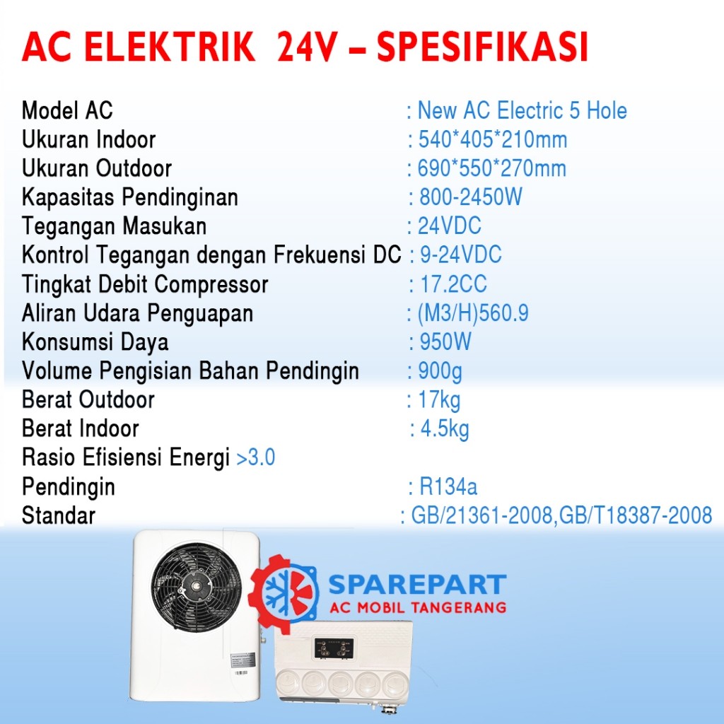 AC Elektrik Electric 24V untuk Mobil, Truk, dan Alat Berat – 5 Lubang, AC Listrik 24V 100% Baru
